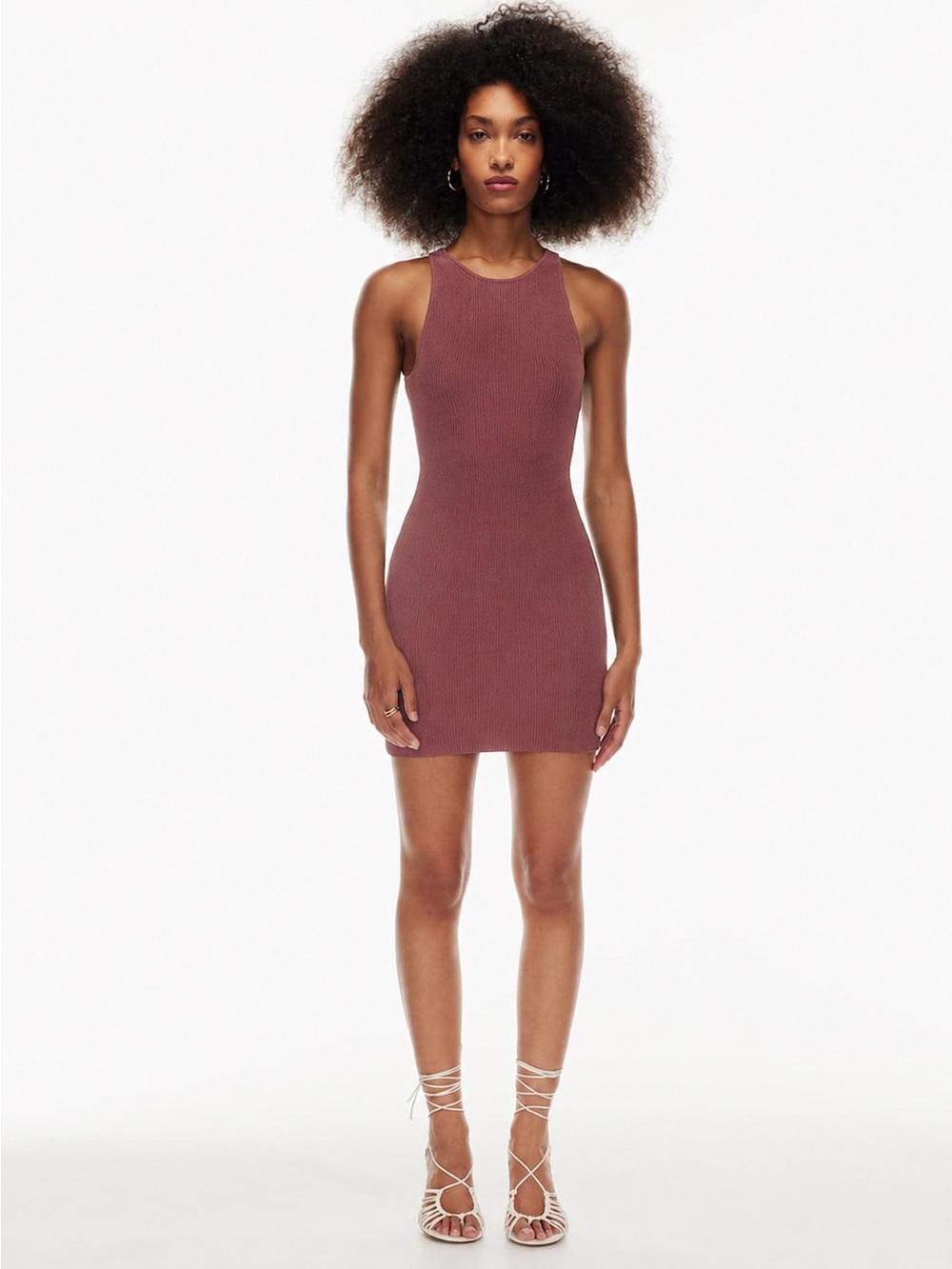 Babaton Sleeveless Ribbed Mini Dress in Mauve-Rose
